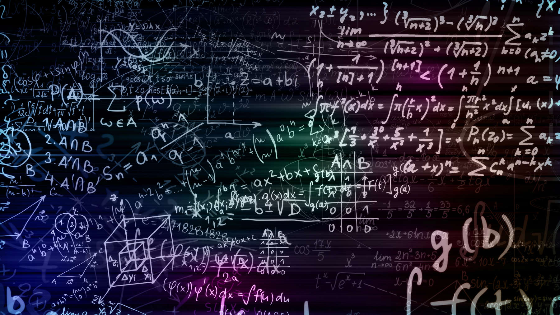 3D rendering abstract blocks of mathematical formulas that are in the virtual space. Camera inside the mathematical formulas