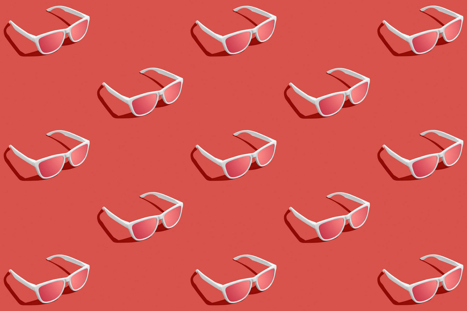 3D Render pattern of red sunglasses with red gradient background. Studio shot.