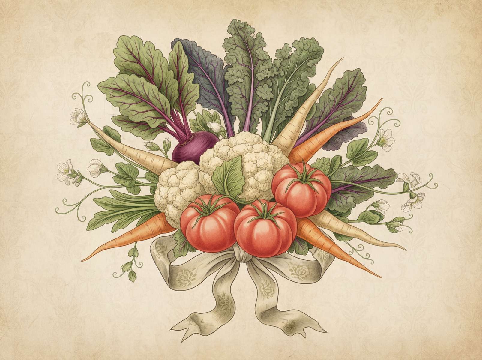 Botanical decoupage - a bouquet of vegetables