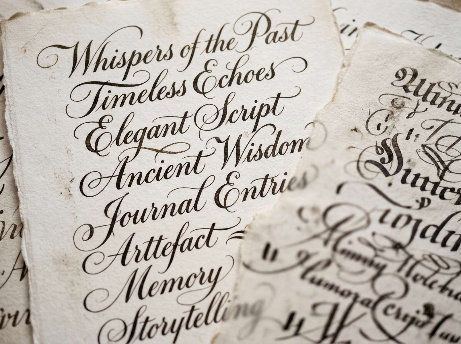 a close up of a piece of paper covered with ornate caligraphy for use as a background image. the paper should cover the whole image and som eof the caligraphy should be blurred 