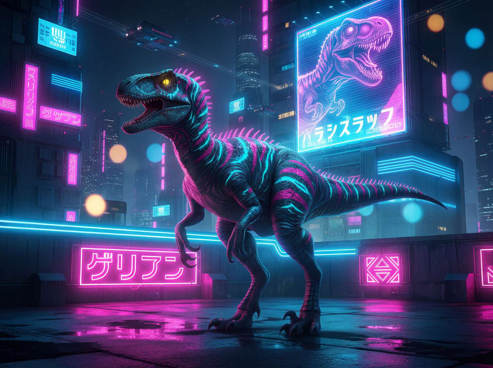 Neon futures - dinosaurs in tokyo