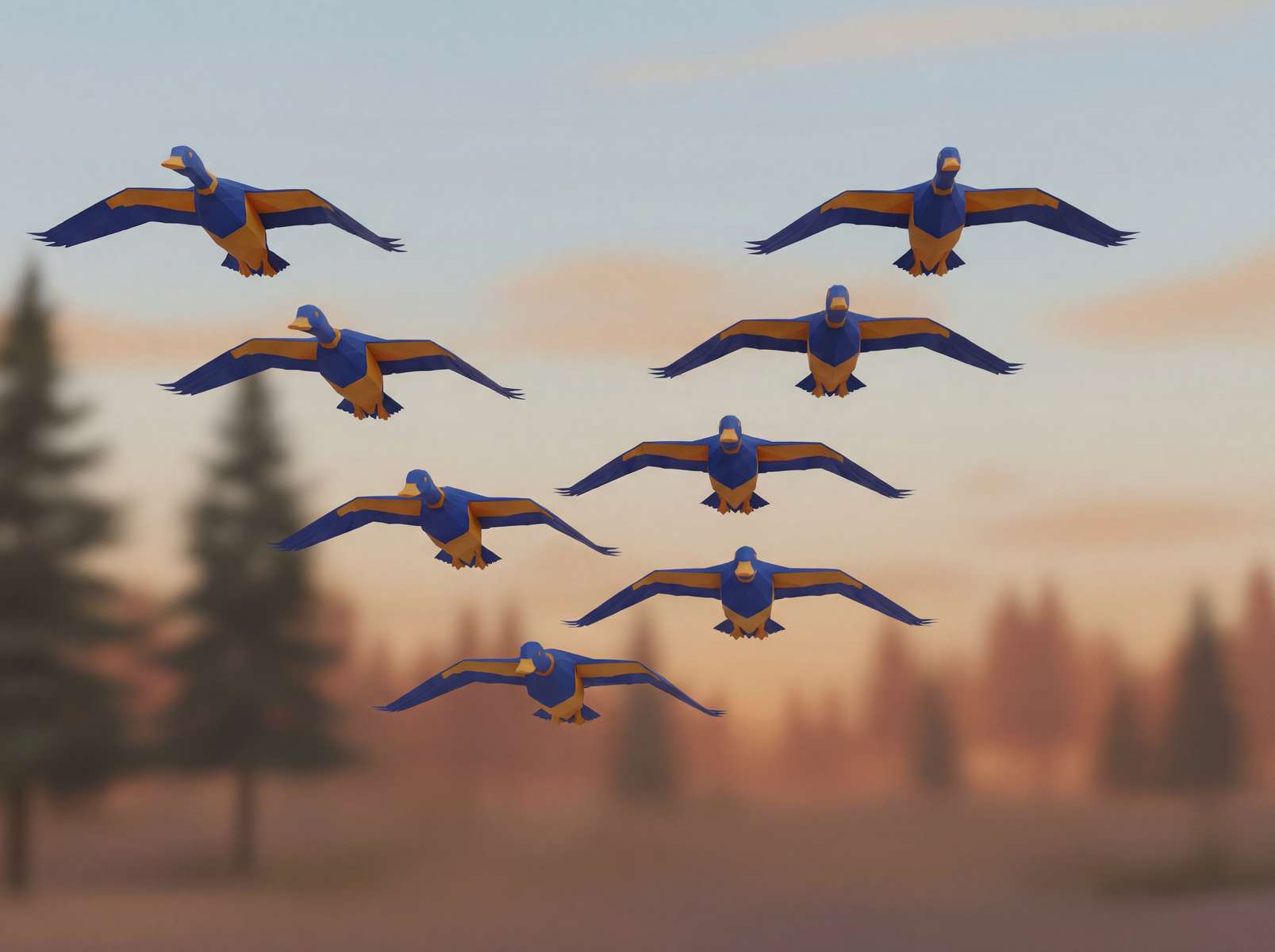 Papercraft - ducks flying in a v formation
