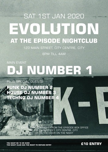 Nightclub A3 Flyers by Peter Stewart