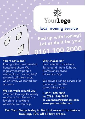 Ironing and Laundry Services A5 Flyers by Ashley Moore